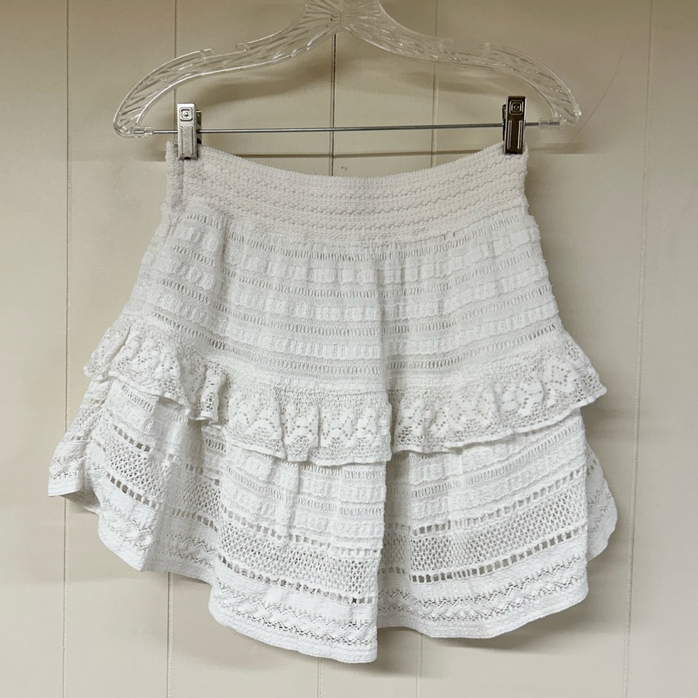 aerie White Crochet Tiered Mini Skirt